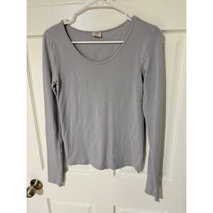 C'est Moi Naturals Bamboo Cotton Scoop Neck Long Sleeve Top Light Blue Grey